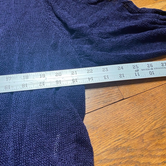 EILEEN FISHER Navy Open Knit Cardigan Lightweight Layering Sweater size L (?) - Picture 6 of 7